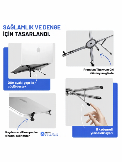 Ergonx X4 Stand | Tripod Arada Manyetik Telefon Tutuculu Taşınabilir Laptop Standı