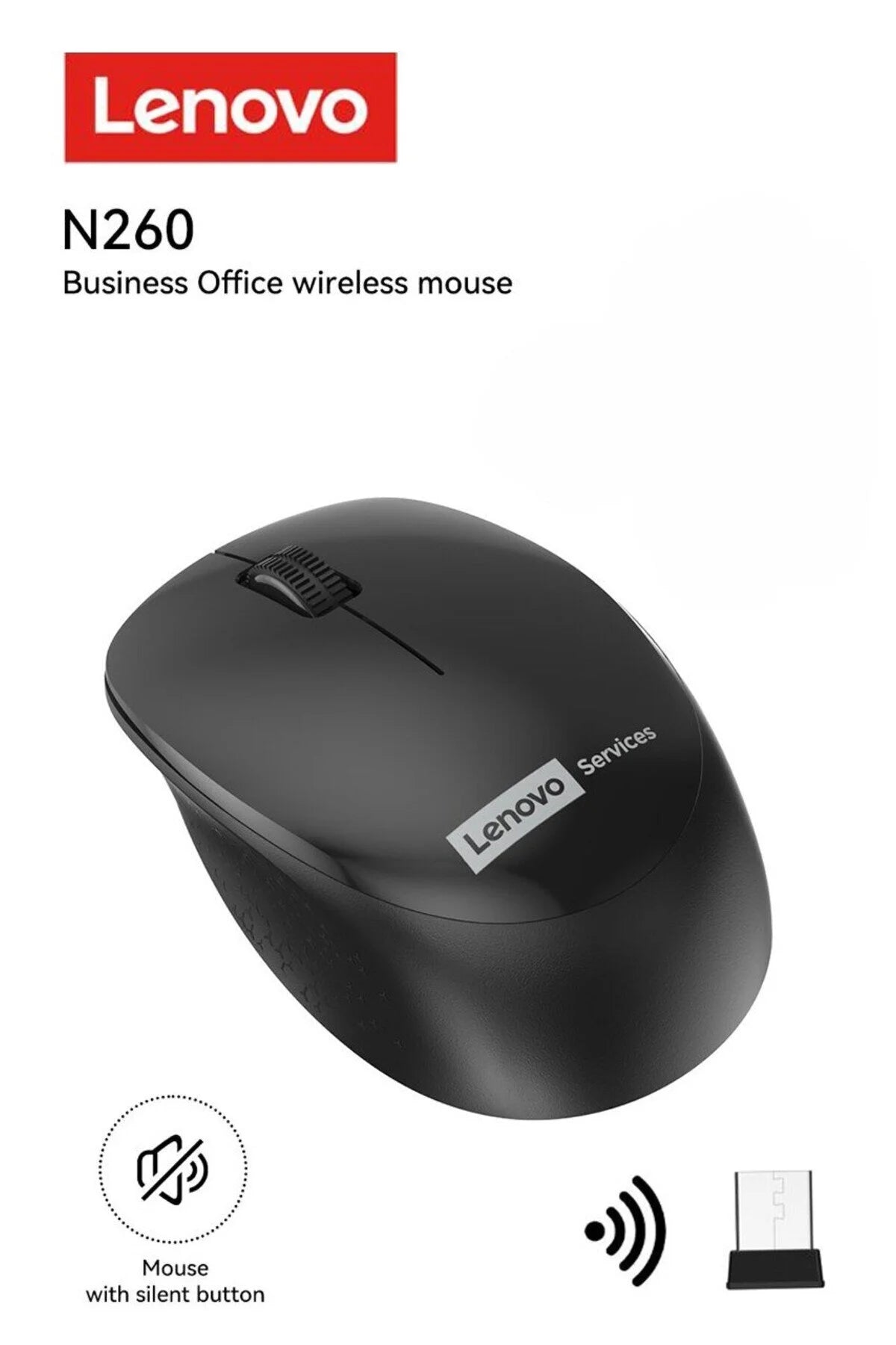 LENOVO N260 Sessiz Kablosuz Mouse Siyah ( Usb Alıcılı ) Pil Dahi