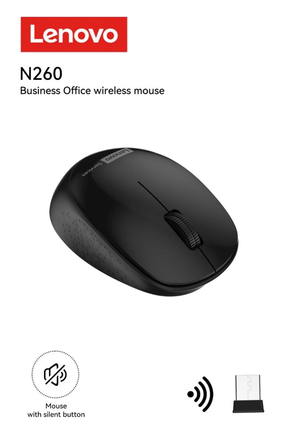 LENOVO N260 Sessiz Kablosuz Mouse Siyah ( Usb Alıcılı ) Pil Dahi