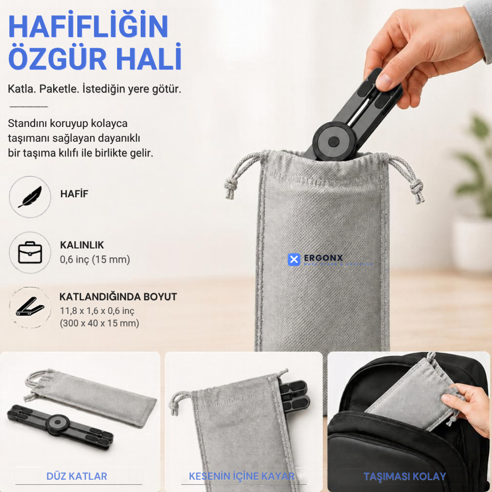 Ergonx X4 Stand | Tripod Arada Manyetik Telefon Tutuculu Taşınabilir Laptop Standı